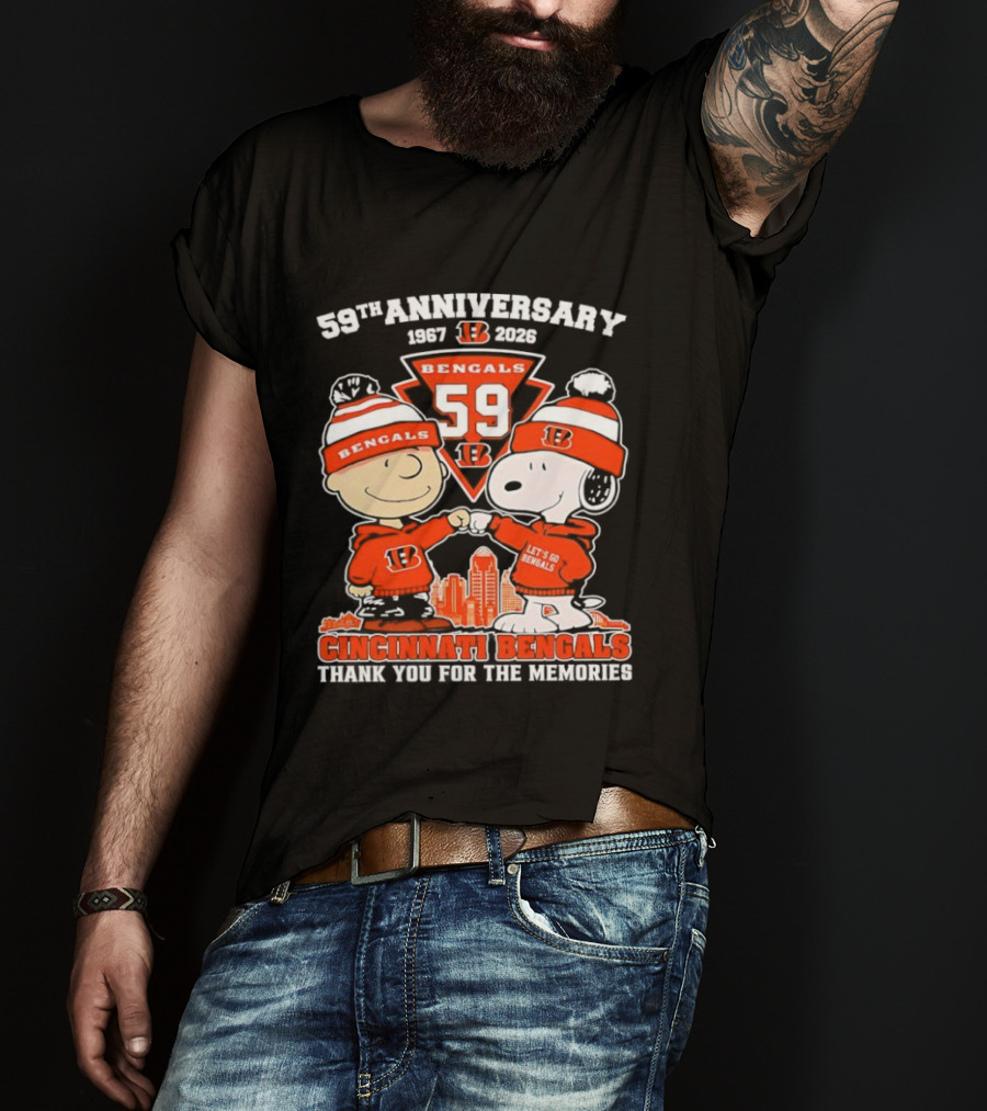 59th Anniversary 1967-2026 Bengals 59 Peanuts Cincinnati Bengals Thank You For The Memories T-Shirt