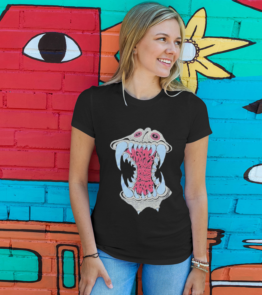 Pigsx7 Hippo Psychedelic Fang Mouth Design T-Shirt