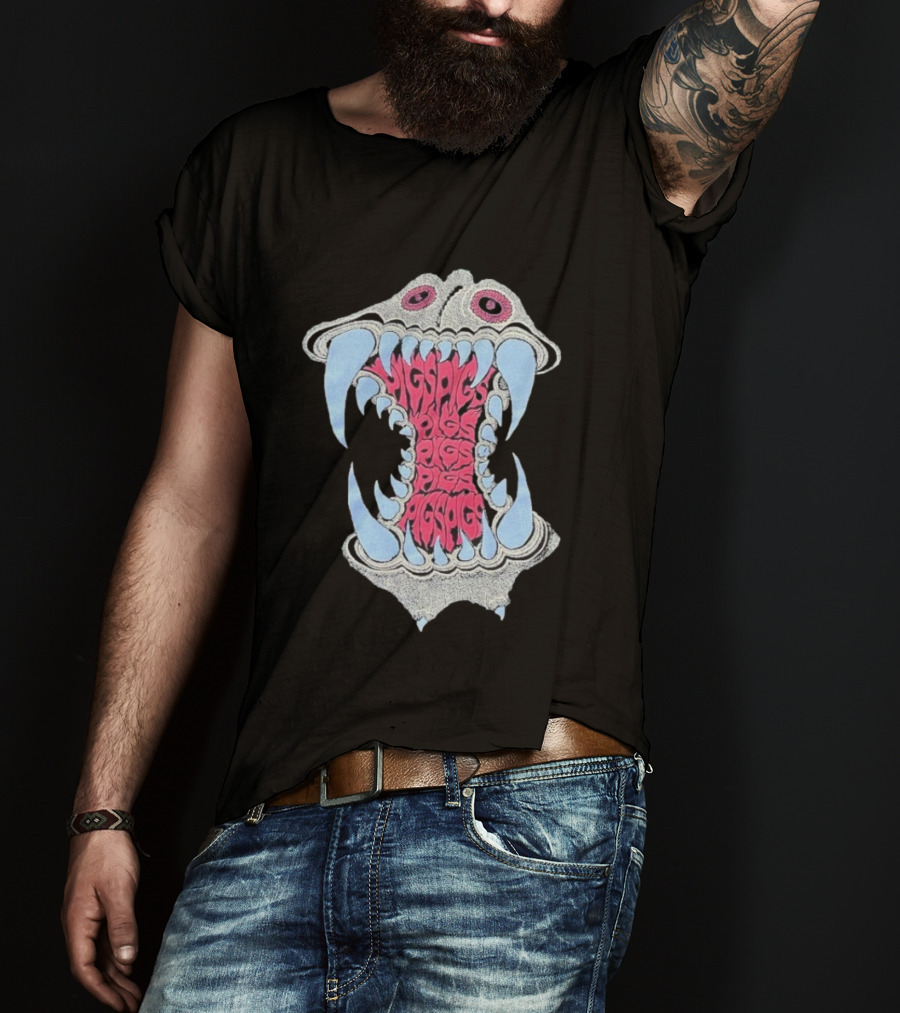 Pigsx7 Hippo Psychedelic Fang Mouth Design T-Shirt