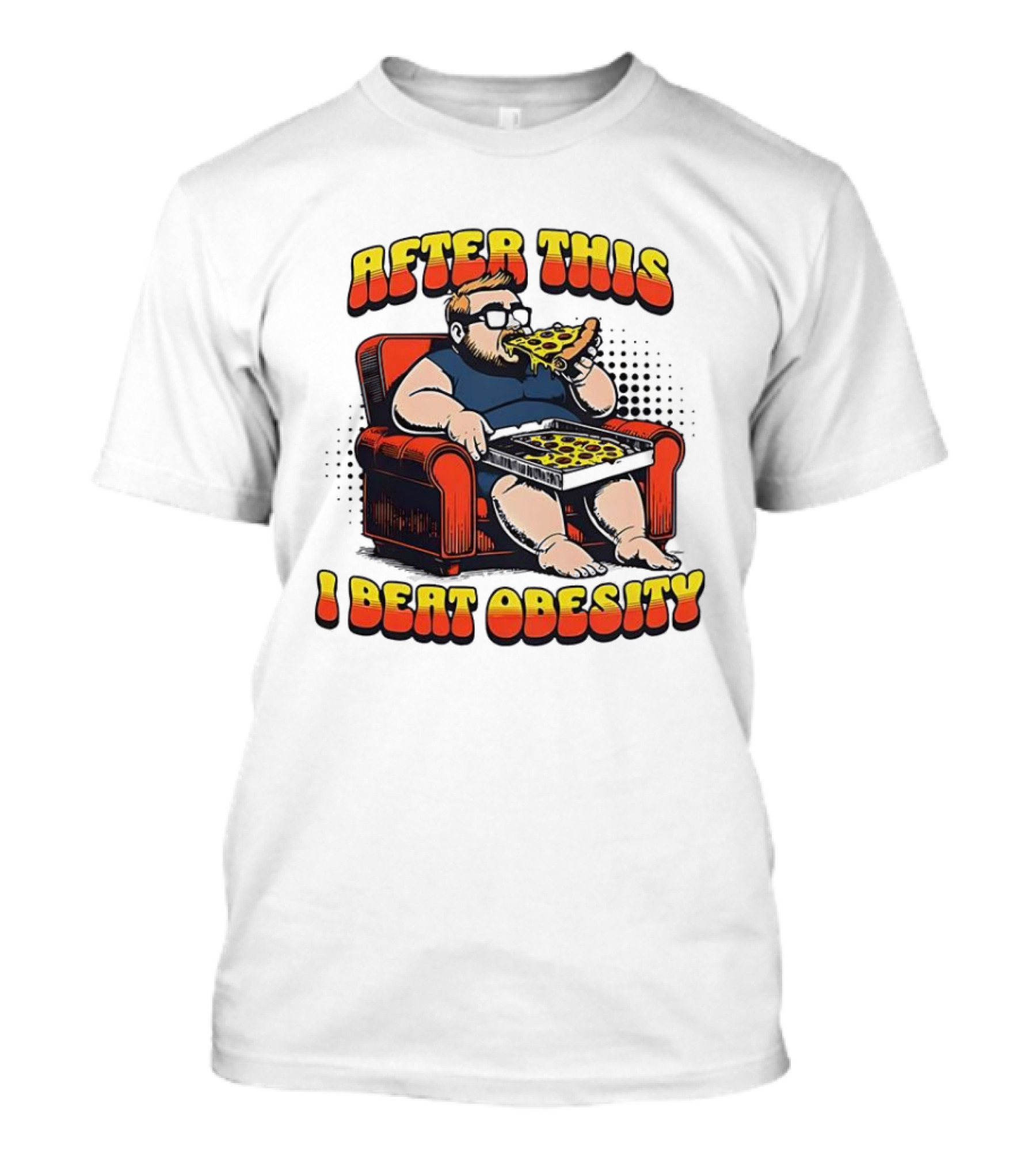 After This I Beat Obesity Pizza Eating Caricature T-Shirt