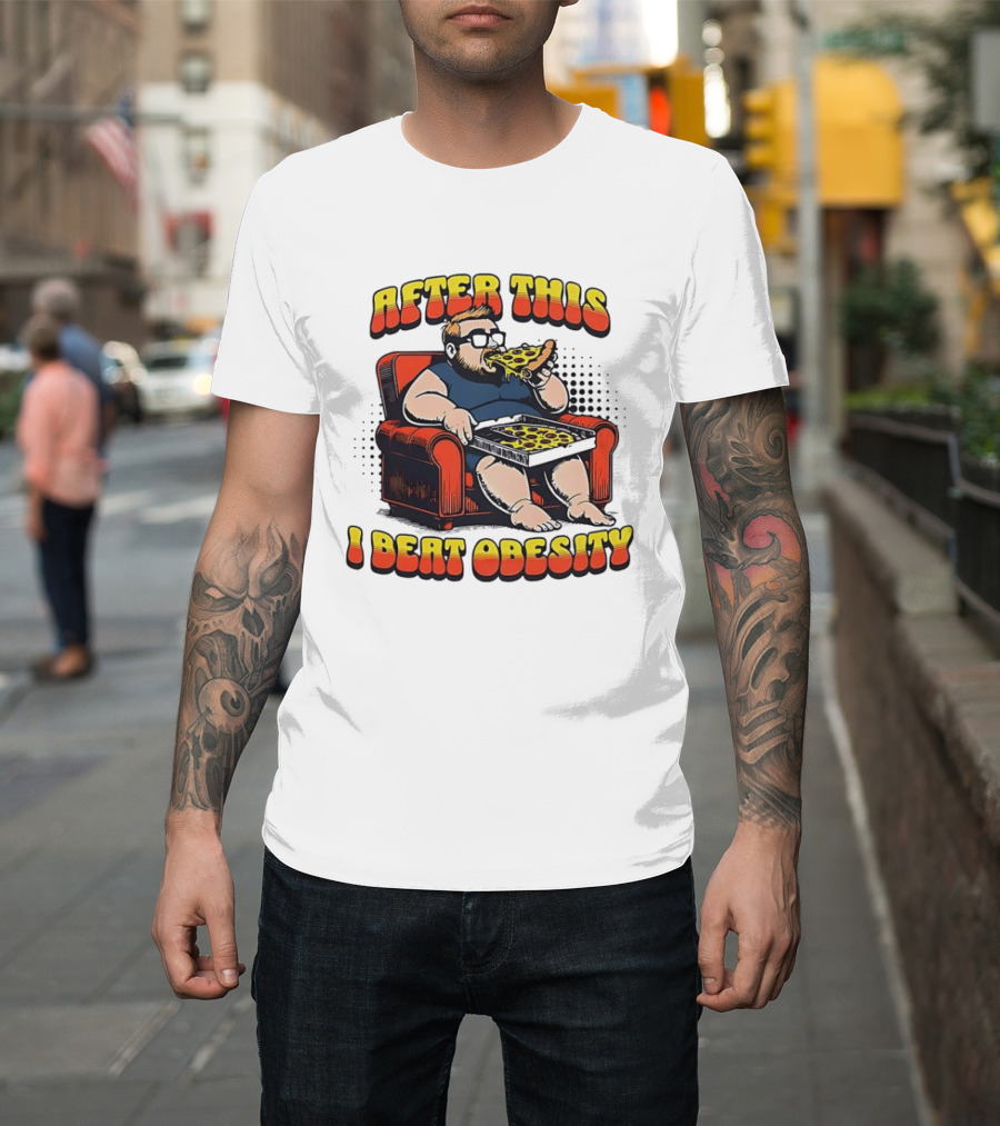 After This I Beat Obesity Pizza Eating Caricature T-Shirt