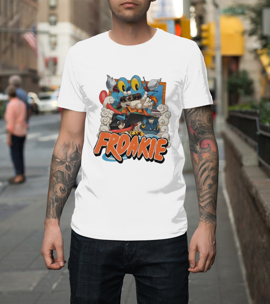 Froakie Ninja Adventure With Playful Clouds And Energetic Vibes T-Shirt