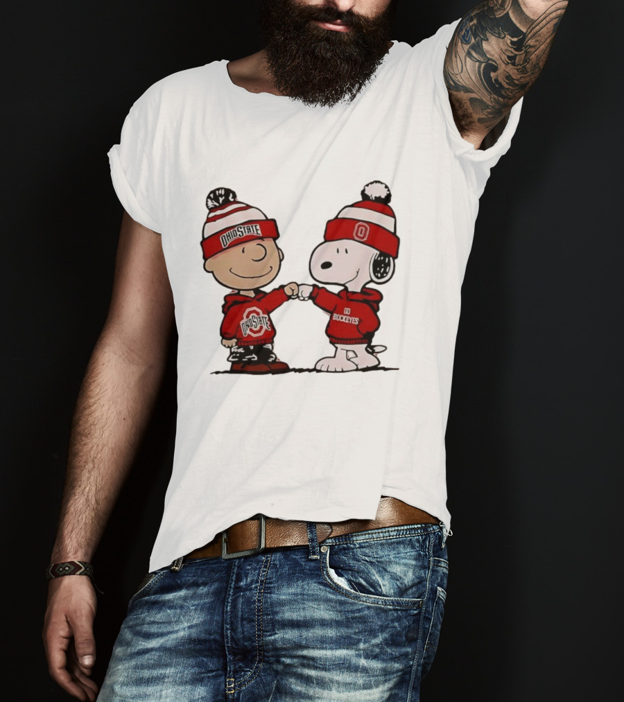 Charlie Brown Snoopy Ohio State Buckeyes Fist Bump Winter Gear T-Shirt