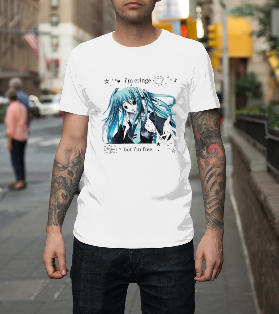 I'm Cringe But I'm Free Anime Blue Hair Character Stars T-Shirt