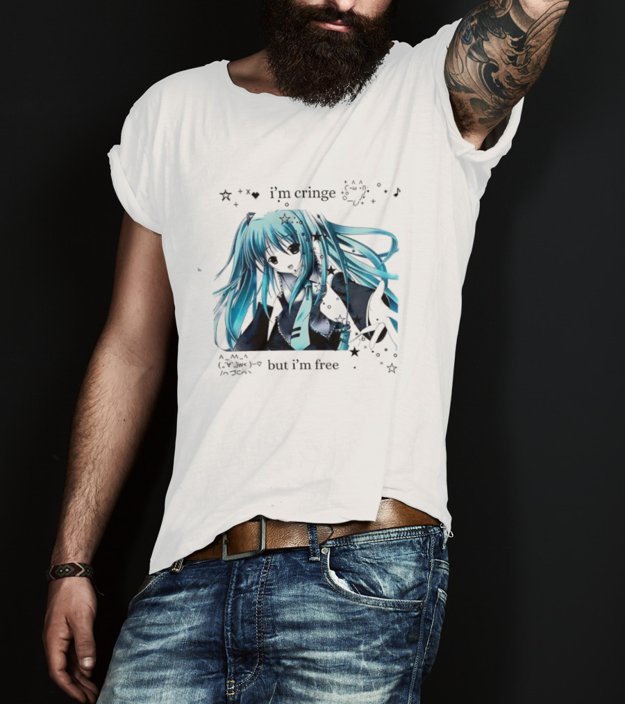 I'm Cringe But I'm Free Anime Blue Hair Character Stars T-Shirt