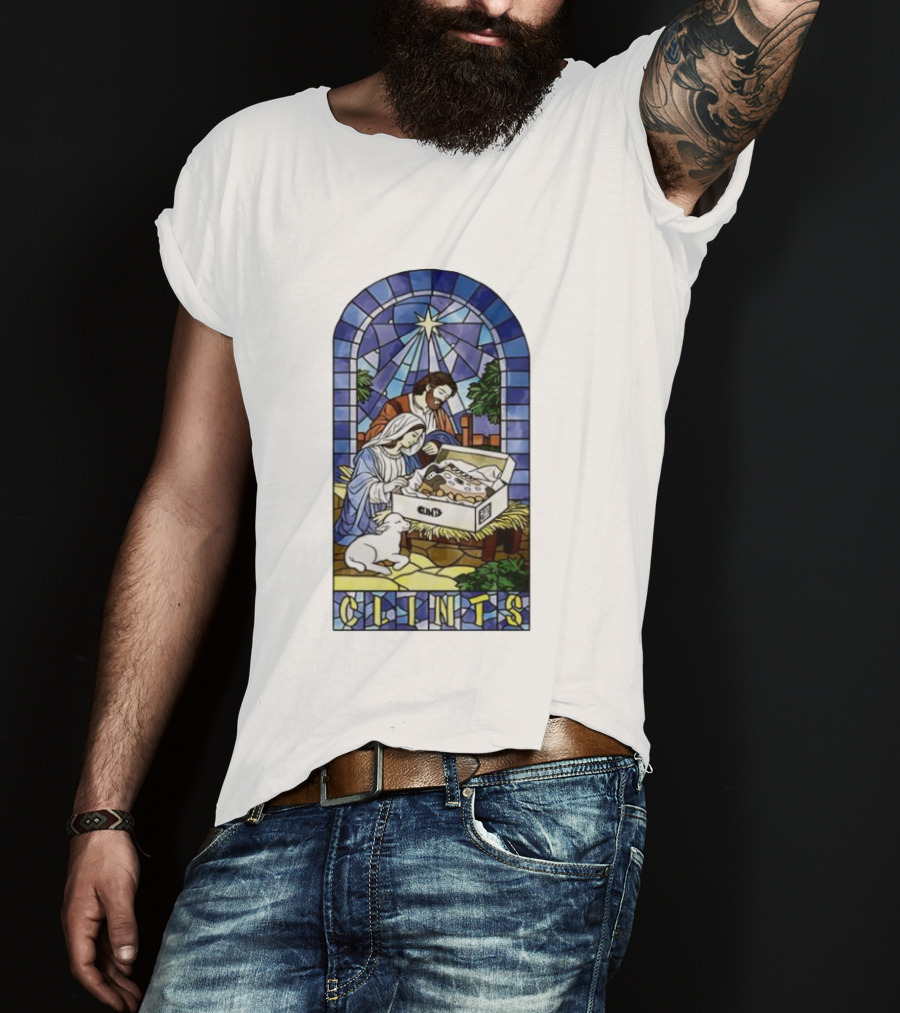 Nativity Stained Glass Clints Jesus Scene With Sneakers T-Shirt