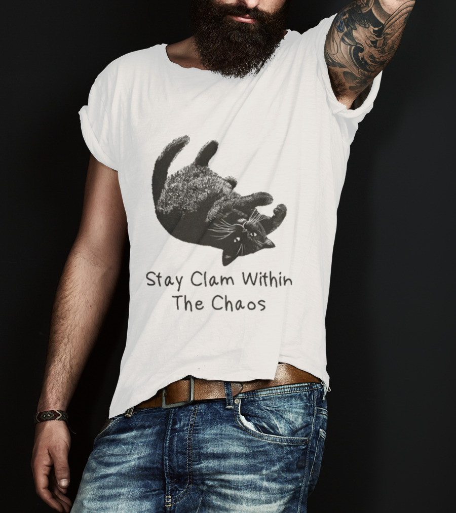 Stay Calm Within The Chaos Cat Pawsitive Vibes Black Feline T-Shirt