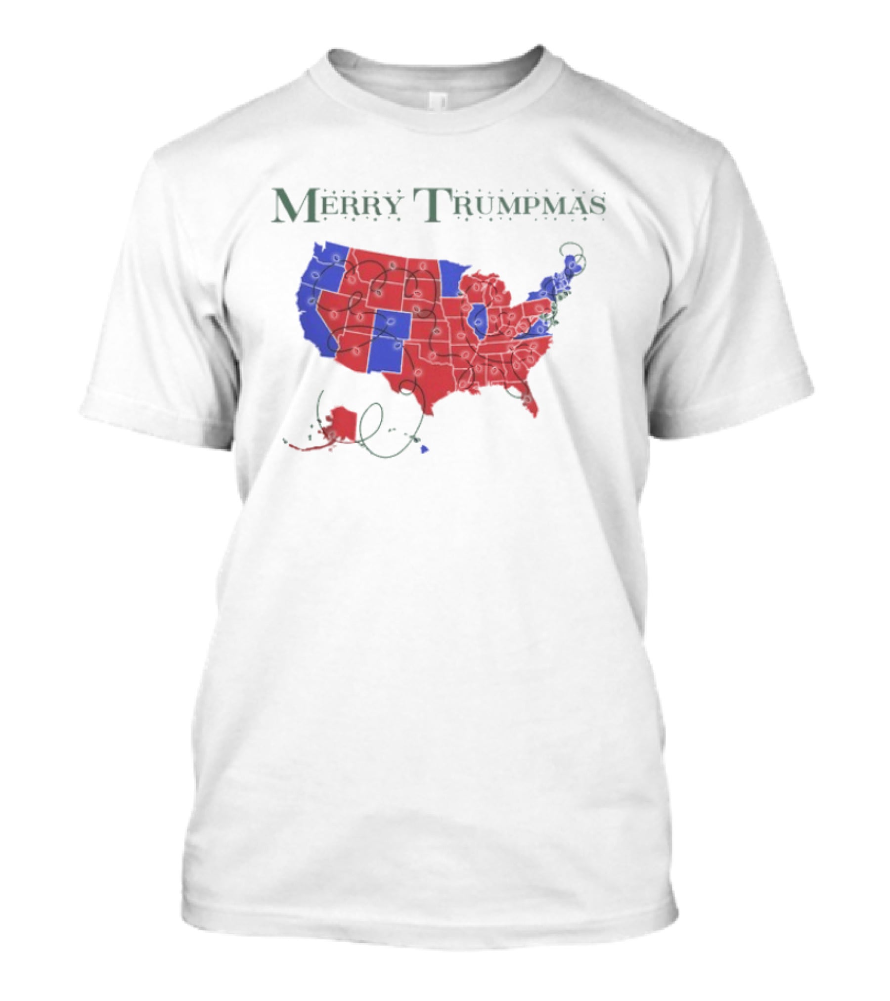 Merry Trumpmas Map Holiday Christmas USA Red Blue States T-Shirt