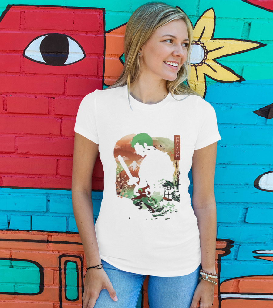 Roronoa Zoro One Piece Ukiyo-e Lunar New Year Silhouette Art Japanese Style T-Shirt