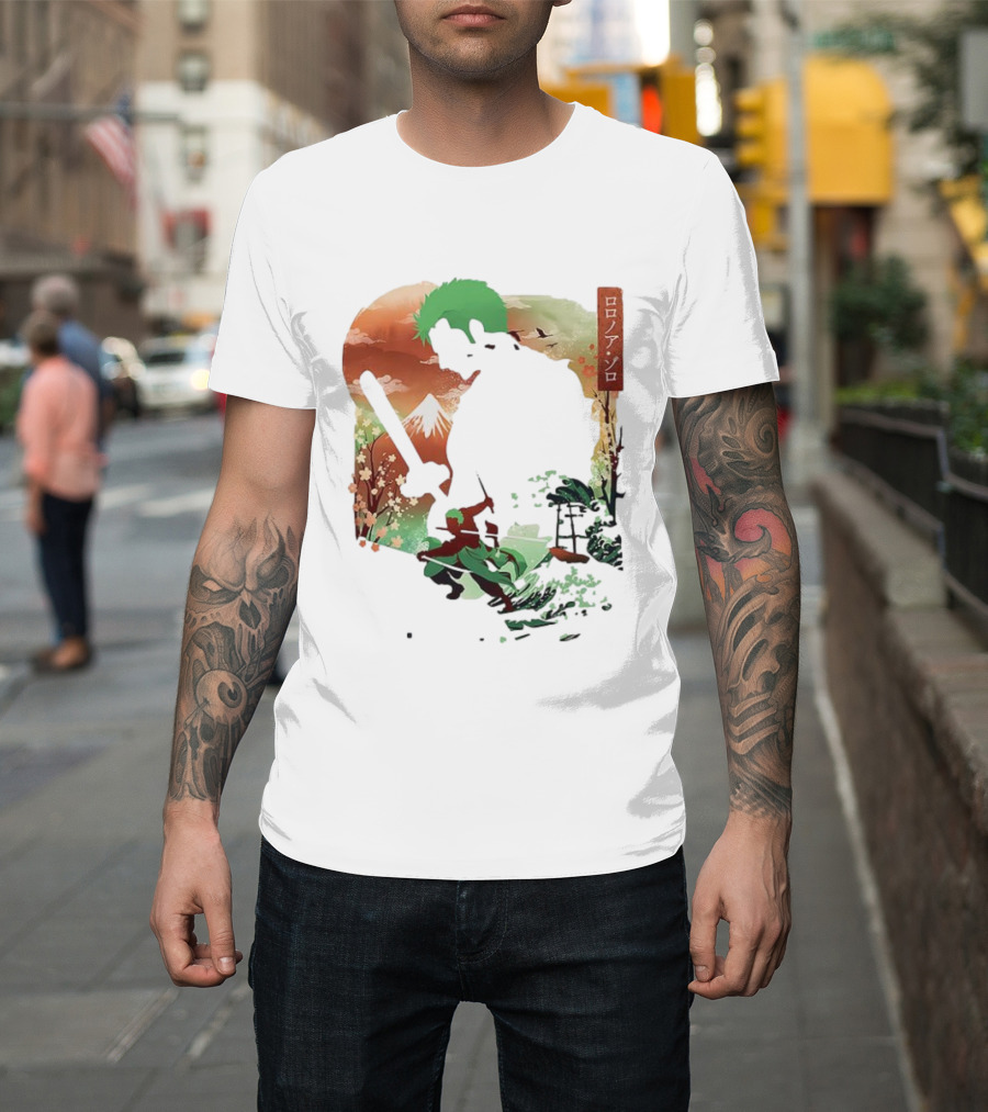 Roronoa Zoro One Piece Ukiyo-e Lunar New Year Silhouette Art Japanese Style T-Shirt