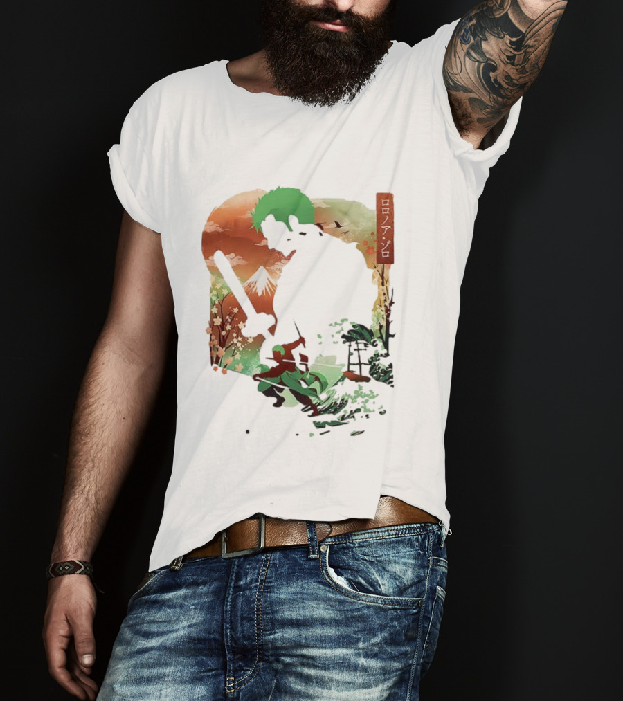 Roronoa Zoro One Piece Ukiyo-e Lunar New Year Silhouette Art Japanese Style T-Shirt