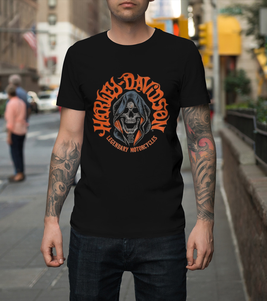 Harley Davidson Legendary Motorcycles Skull Iconic Biker Heritage T-Shirt