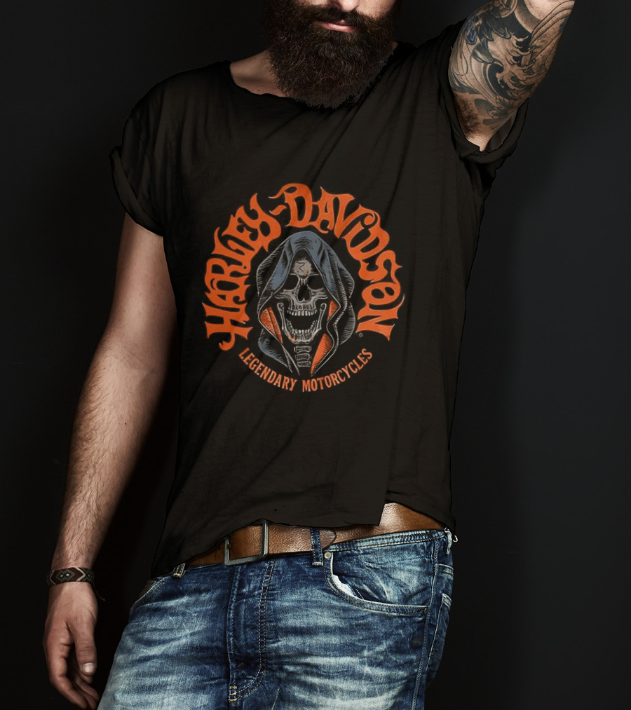 Harley Davidson Legendary Motorcycles Skull Iconic Biker Heritage T-Shirt