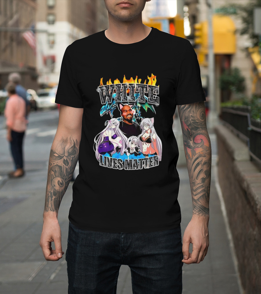 Kanye West Anime White Lives Matter Flame Background Anime Characters T-Shirt