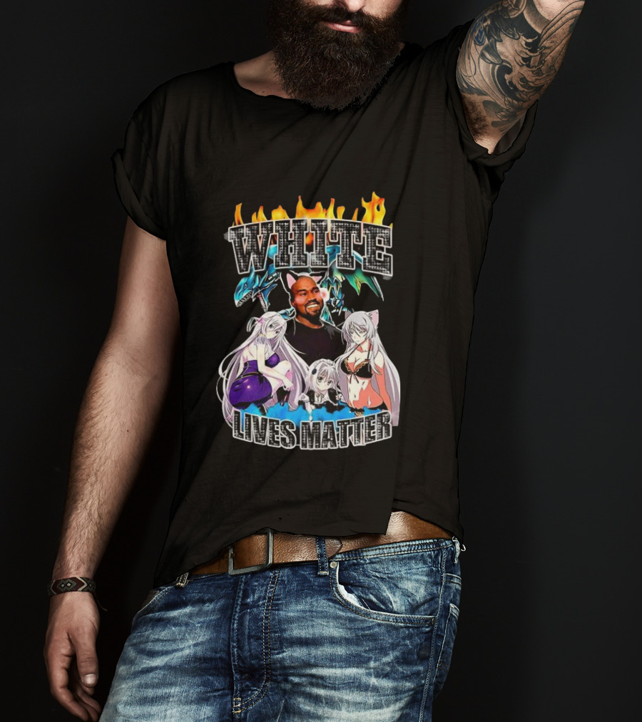 Kanye West Anime White Lives Matter Flame Background Anime Characters T-Shirt