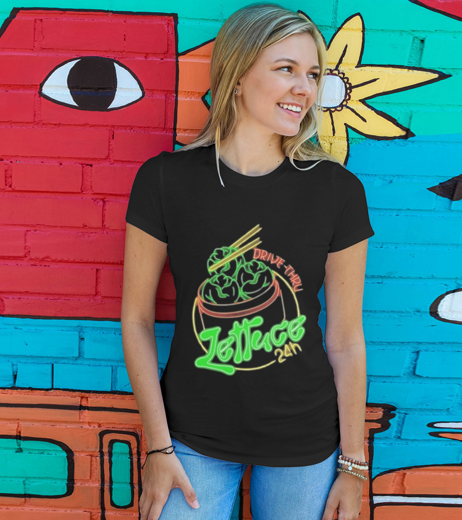 Lettuce Drive Thru 24 Hour Neon Bowl With Chopsticks T-Shirt