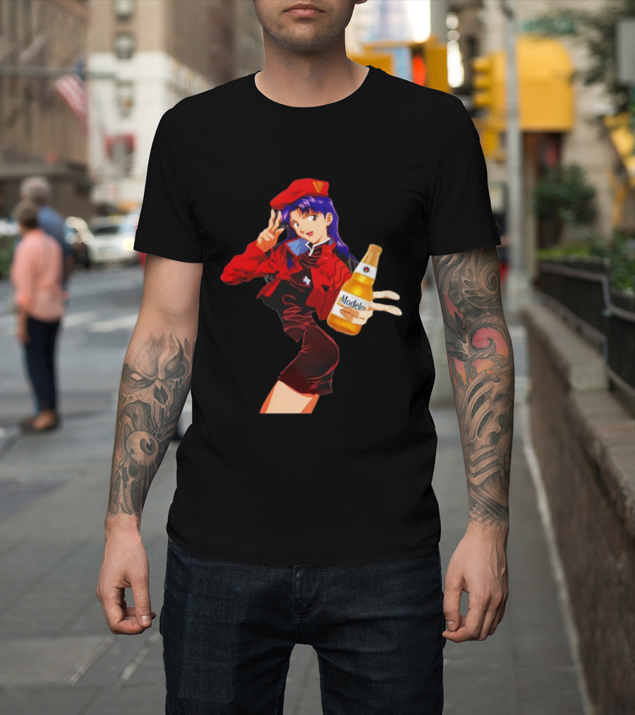 Misato Katsuragi Modelo Especial Beer Anime Fusion T-Shirt