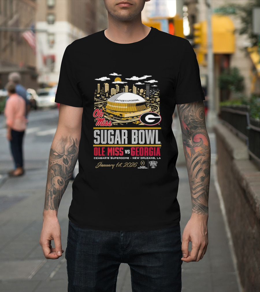 Ole Miss Rebels Vs Georgia Bulldogs NCAA CFP Sugar Bowl 2026 Caesars Superdome January 1 New Orleans T-Shirt