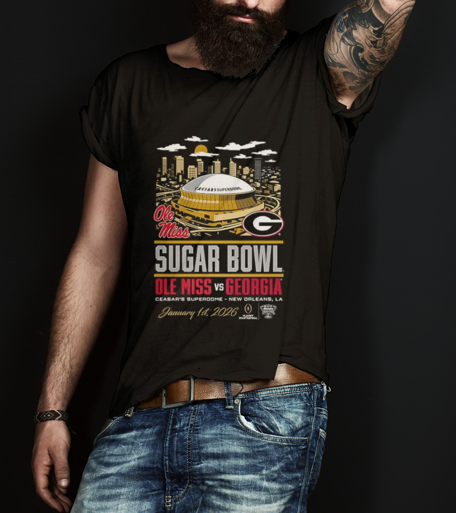 Ole Miss Rebels Vs Georgia Bulldogs NCAA CFP Sugar Bowl 2026 Caesars Superdome January 1 New Orleans T-Shirt
