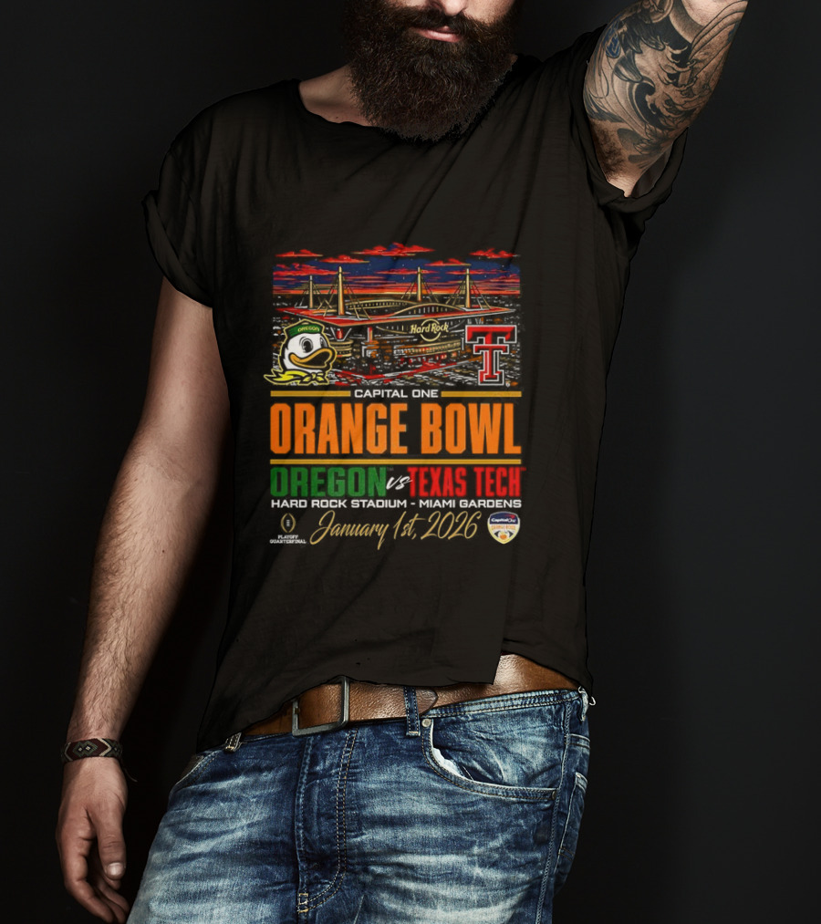 Oregon Ducks Vs Texas Tech Red Raiders Capital One Orange Bowl 2026 Hard Rock Stadium January 1 T-Shirt
