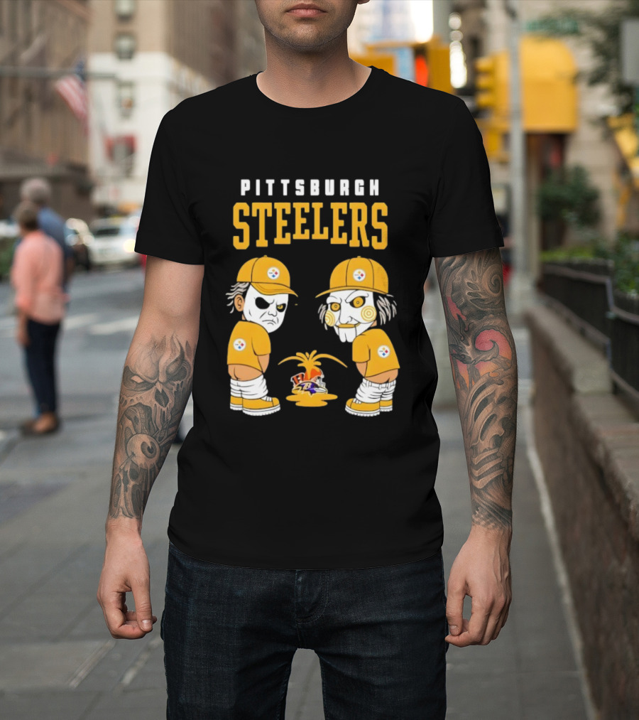 Pittsburgh Steelers Michael Myers Billy The Puppet Baltimore Ravens Vs Cleveland Browns Rivalry T-Shirt