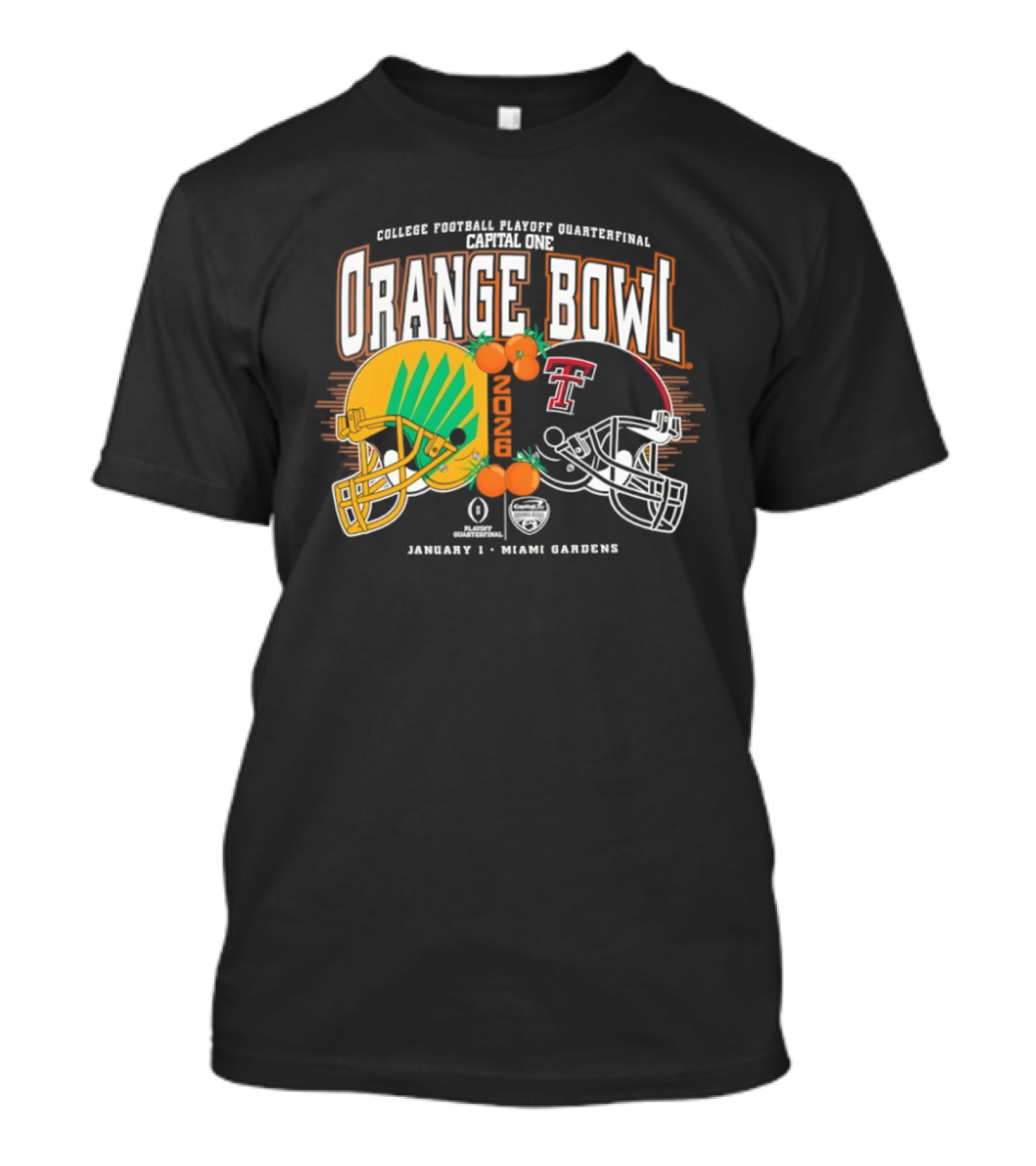 Texas Tech Red Raiders Oregon Ducks Orange Bowl 2025 CFP Quarterfinal Miami Gardens T-Shirt