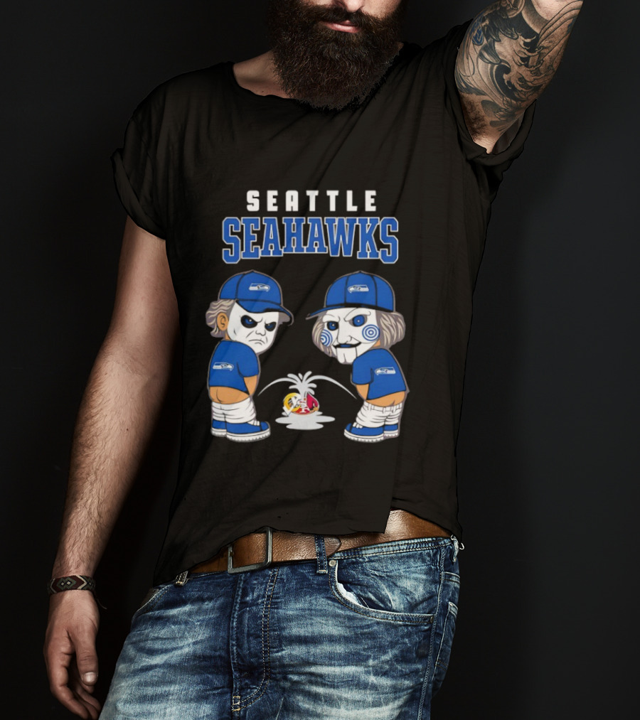 Seattle Seahawks Michael Myers Billy The Puppet Piss On Rival Teams T-Shirt