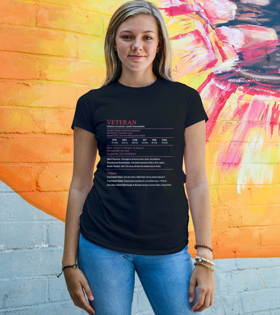 Veteran Medium Humanoid Lawful Unbreakable Mythical Background Proficiency T-Shirt