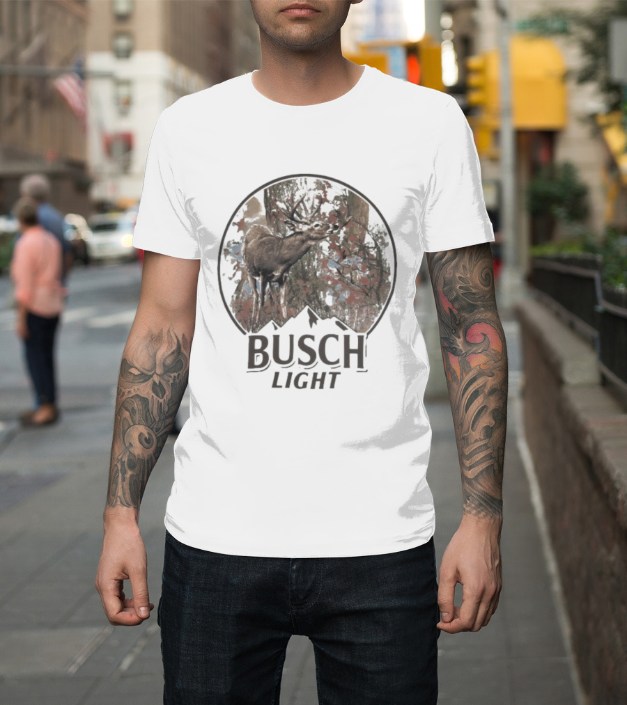 Busch Light Buck Deer In Forest Woods Scene T-Shirt