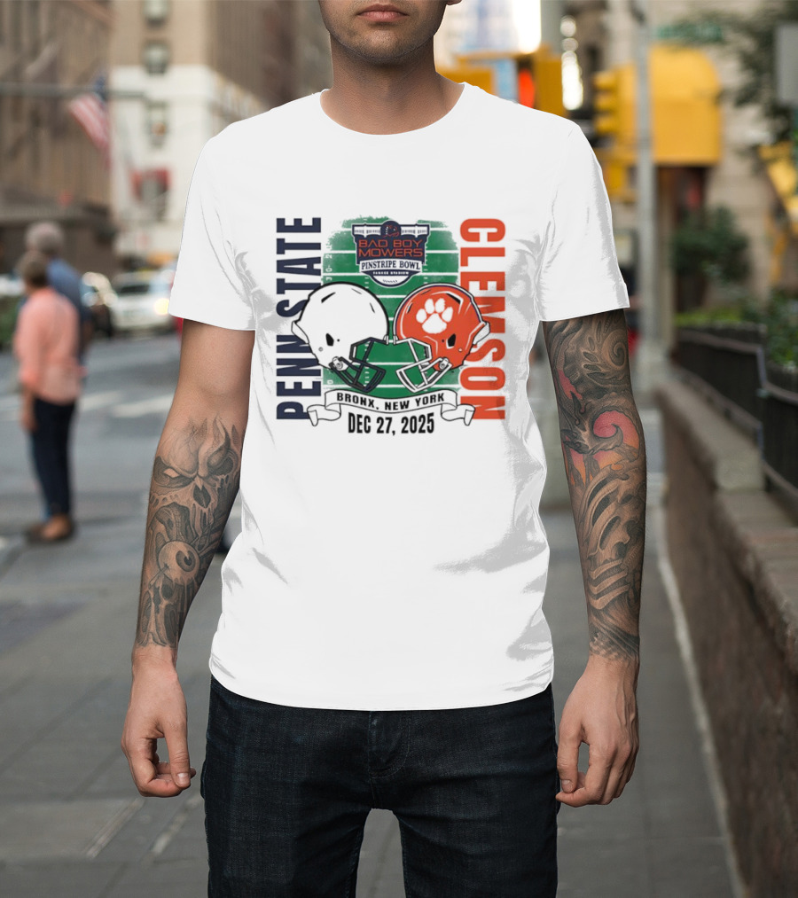 Clemson Vs Penn State Bad Boy Mowers Pinstripe Bowl 2025 Dueling Helmets T-Shirt