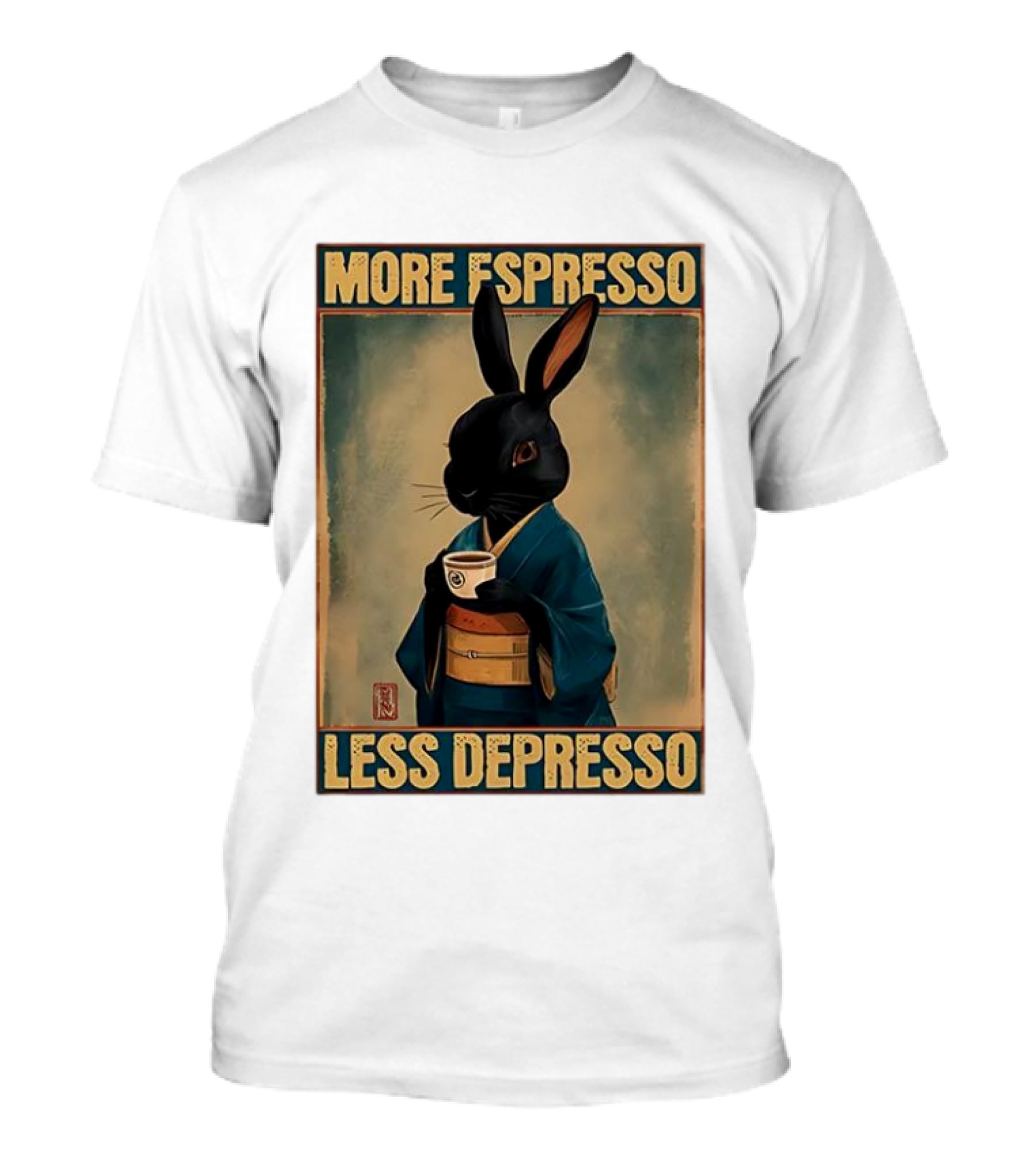 More Espresso Less Depresso Black Rabbit In Classic Kimono T-Shirt