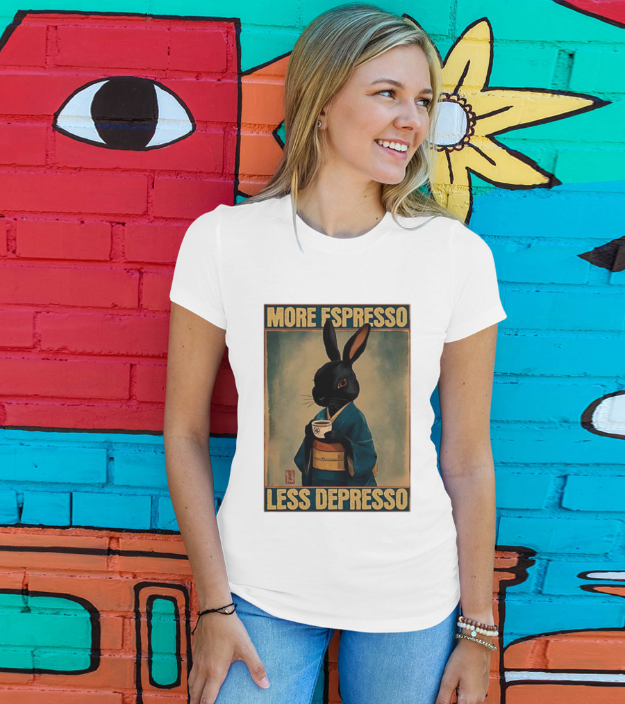 More Espresso Less Depresso Black Rabbit In Classic Kimono T-Shirt