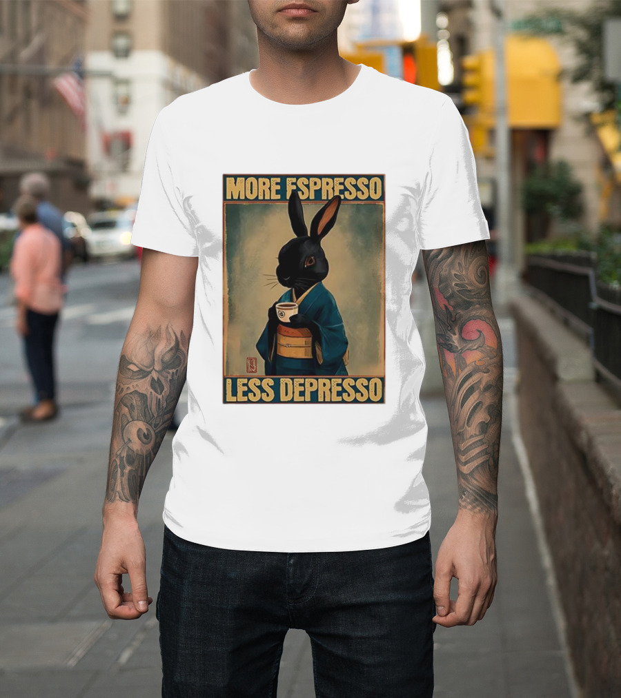 More Espresso Less Depresso Black Rabbit In Classic Kimono T-Shirt
