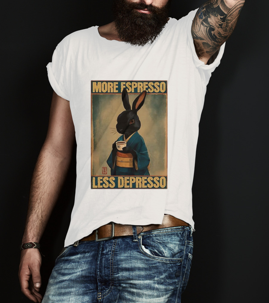 More Espresso Less Depresso Black Rabbit In Classic Kimono T-Shirt