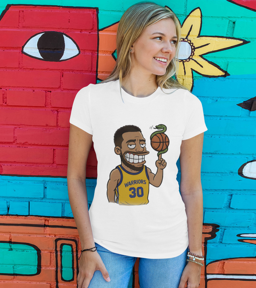 Warriors 30 Steph Curry Cartoon Snake Basketball T-Shirt