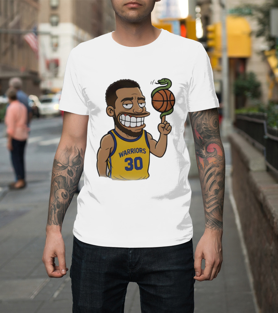 Warriors 30 Steph Curry Cartoon Snake Basketball T-Shirt