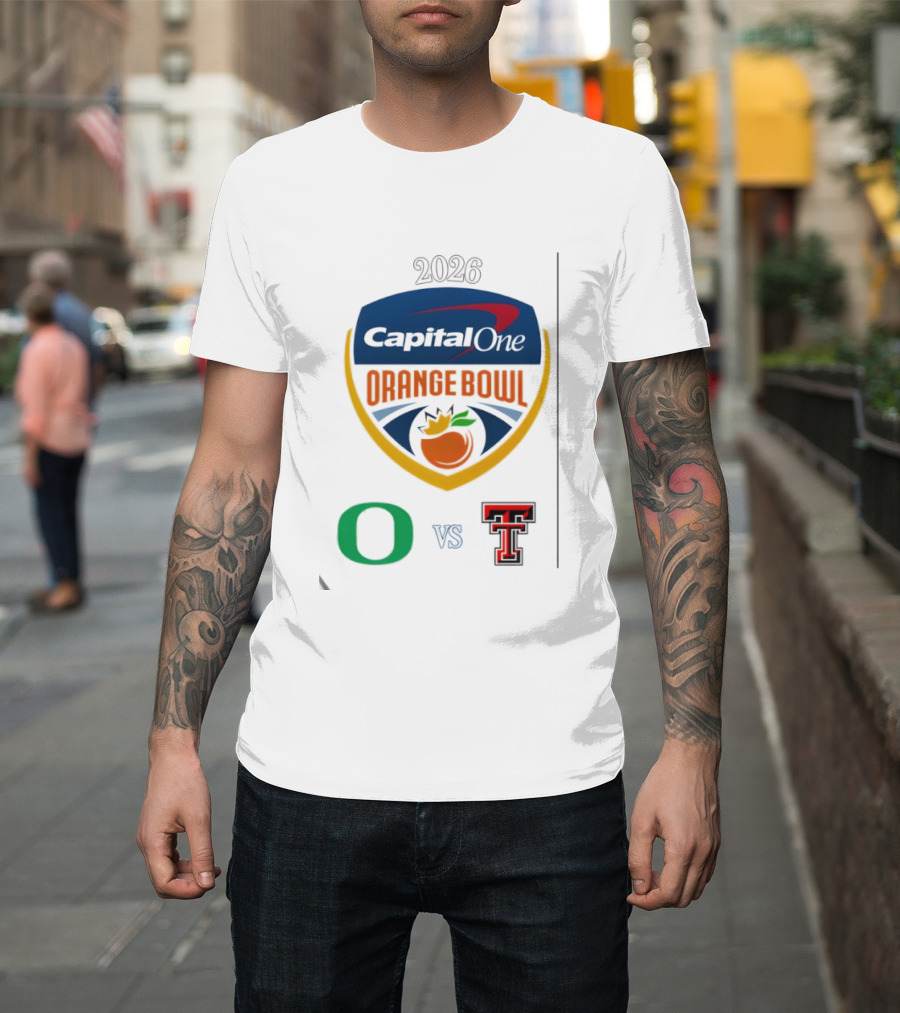 Oregon Ducks Vs Texas Tech Red Raiders 2026 Capital One Orange Bowl Matchup T-Shirt