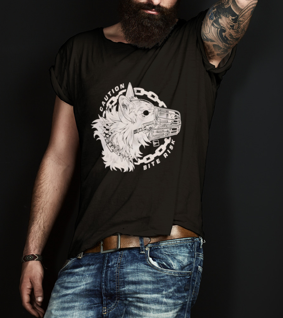 Caution Bite Risk Dog Muzzle Chain T-Shirt