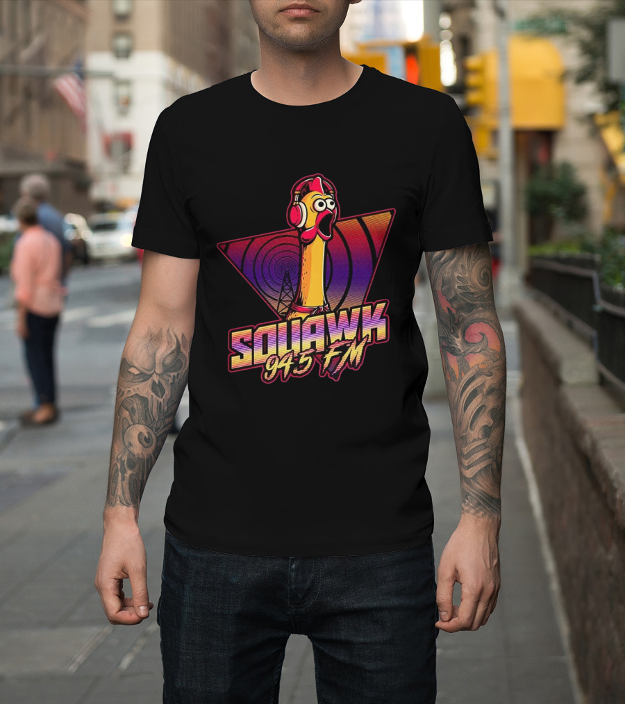 SQUAWK 94.5 FM Chicken Vaporwave Radio Triangle T-Shirt