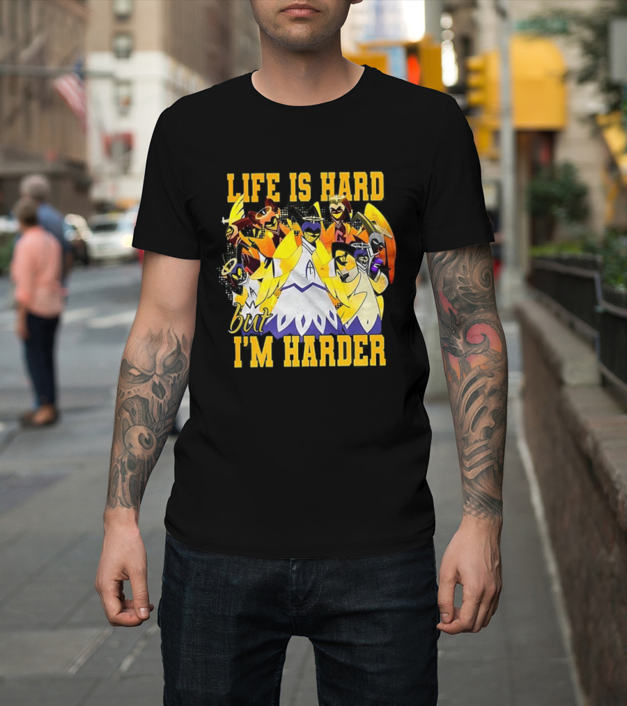 Hazbin Hotel Life Is Hard But I'm Harder Yellow Characters T-Shirt