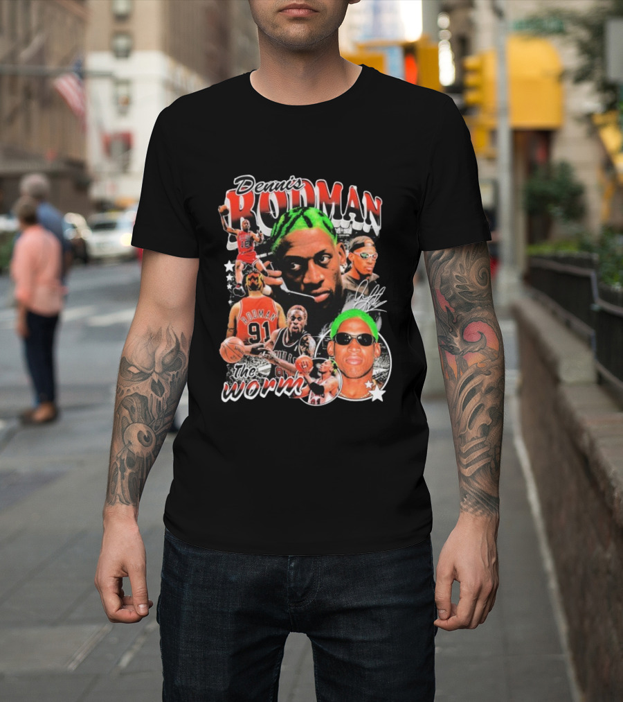 Dennis Rodman 91 The Worm Bulls Basketball Legend Retro Style   T-Shirt