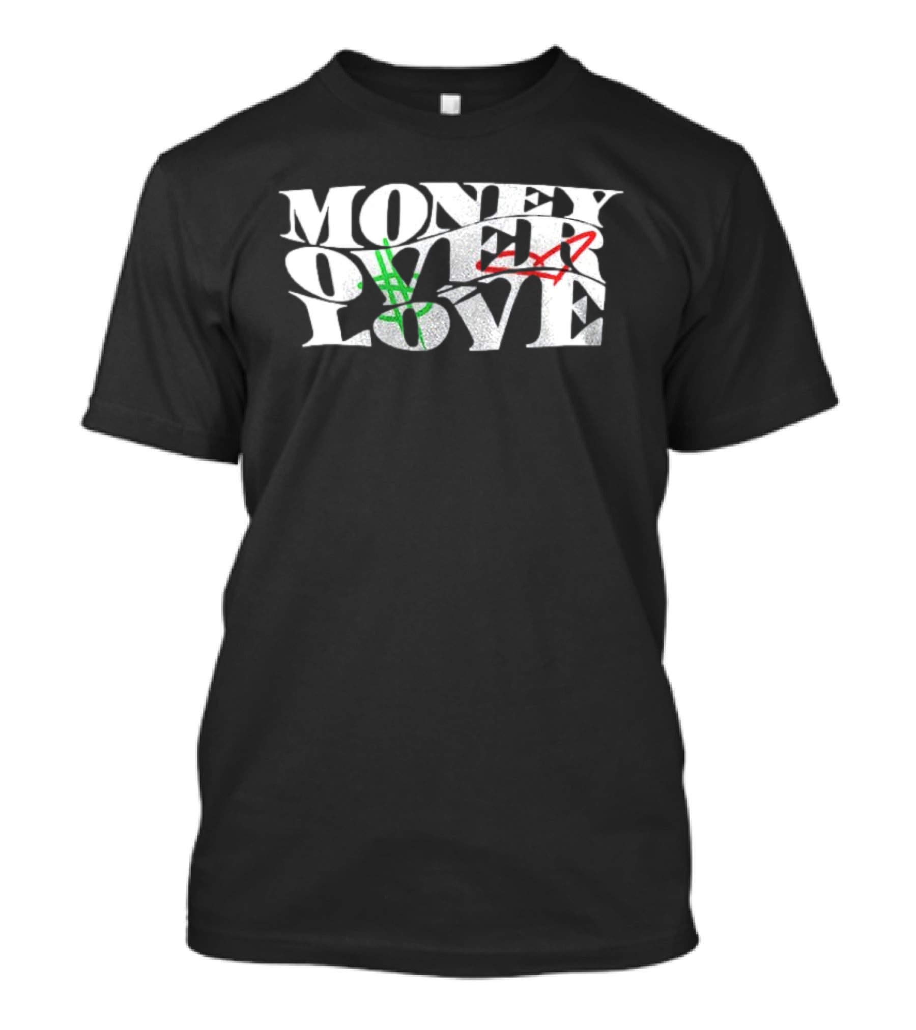 Money Over Love Dollar Heart Contrast T-Shirt