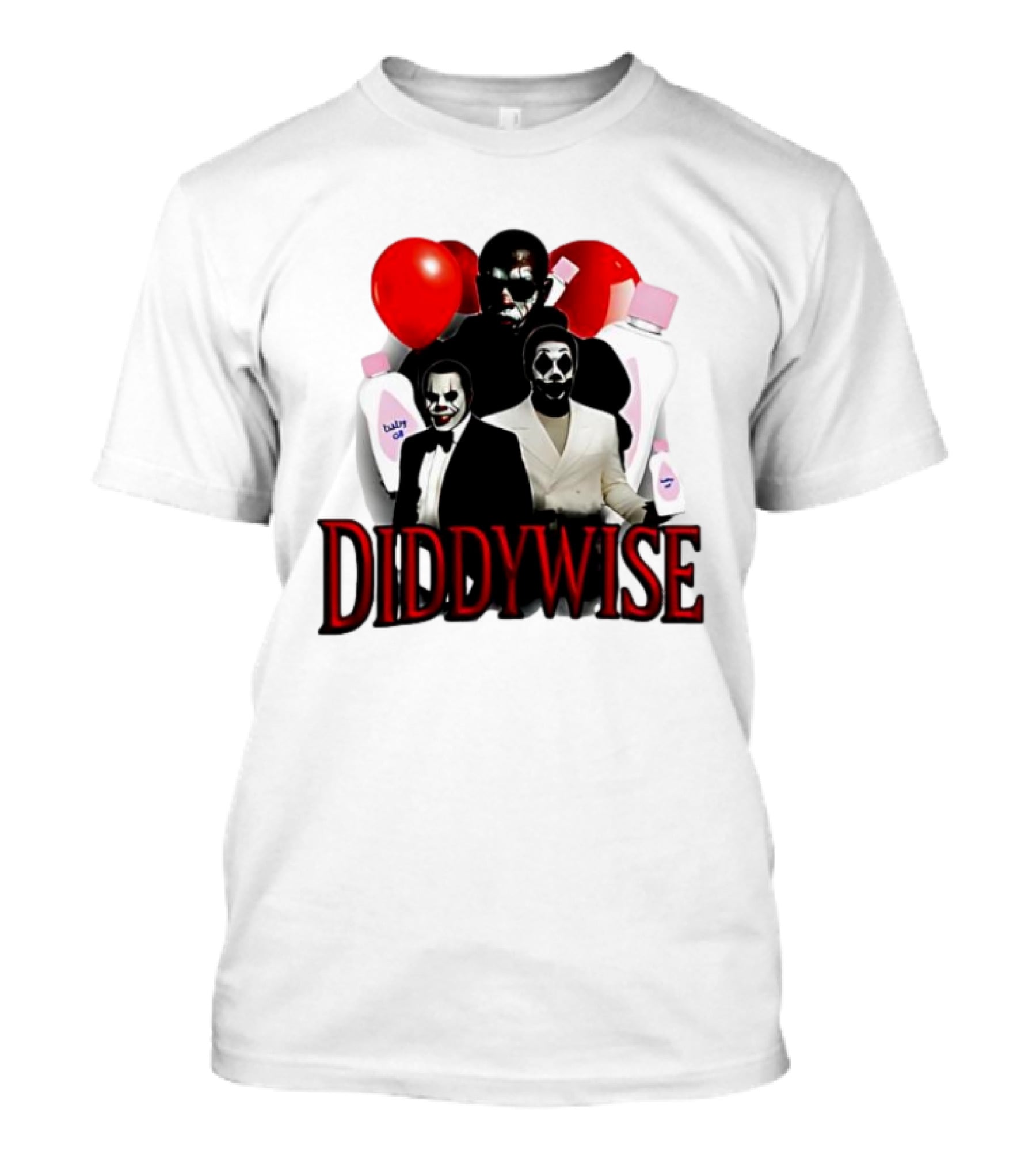 Diddywise Baby Oil Clown Red Balloons Creepy Clown Faces T-Shirt