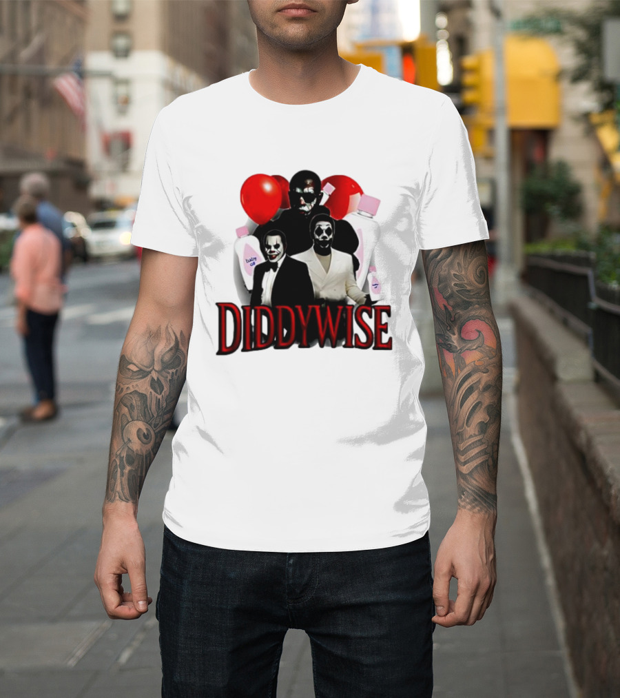 Diddywise Baby Oil Clown Red Balloons Creepy Clown Faces T-Shirt