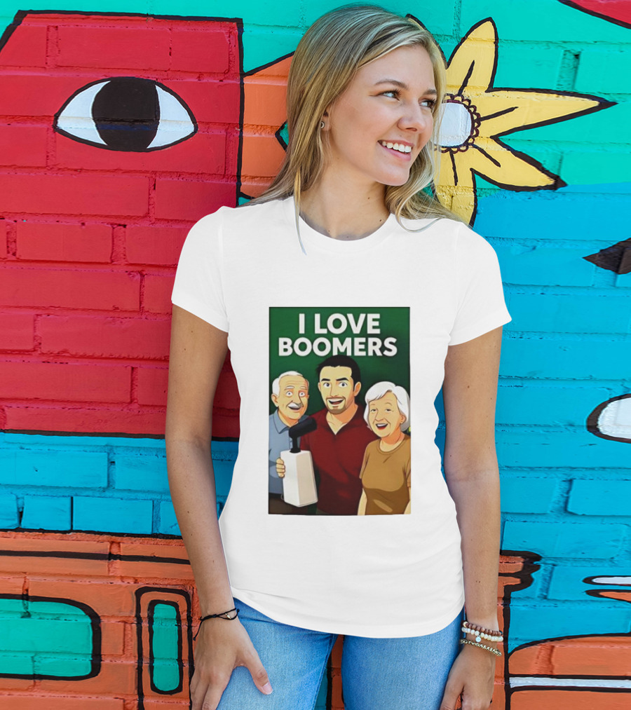 I Love Boomers Family Cartoon Style Nostalgic Humor T-Shirt