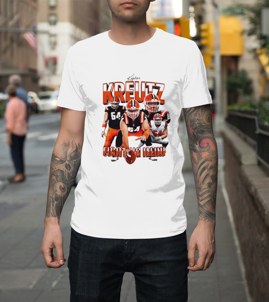 Kreutz Fighting Illini Football Player Action Pose Orange And Blue T-Shirt