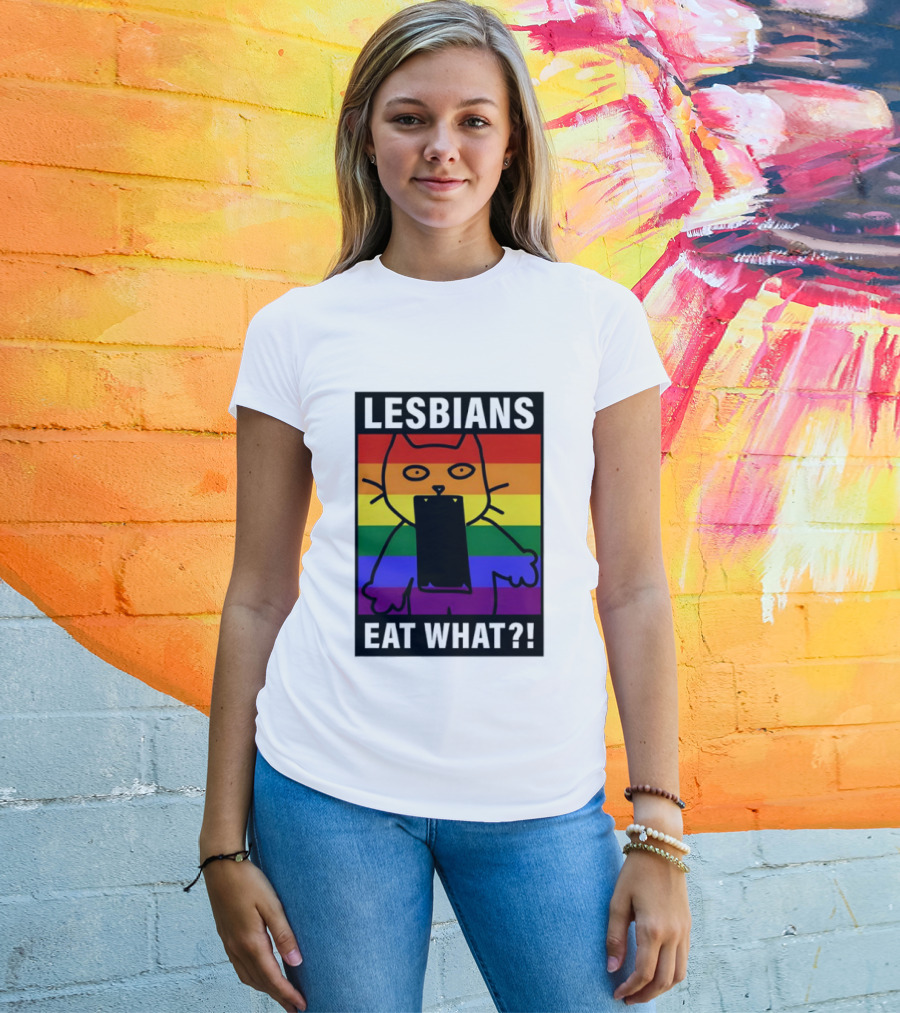 Lesbians Eat What LGBT Cat Rainbow Flag T-Shirt