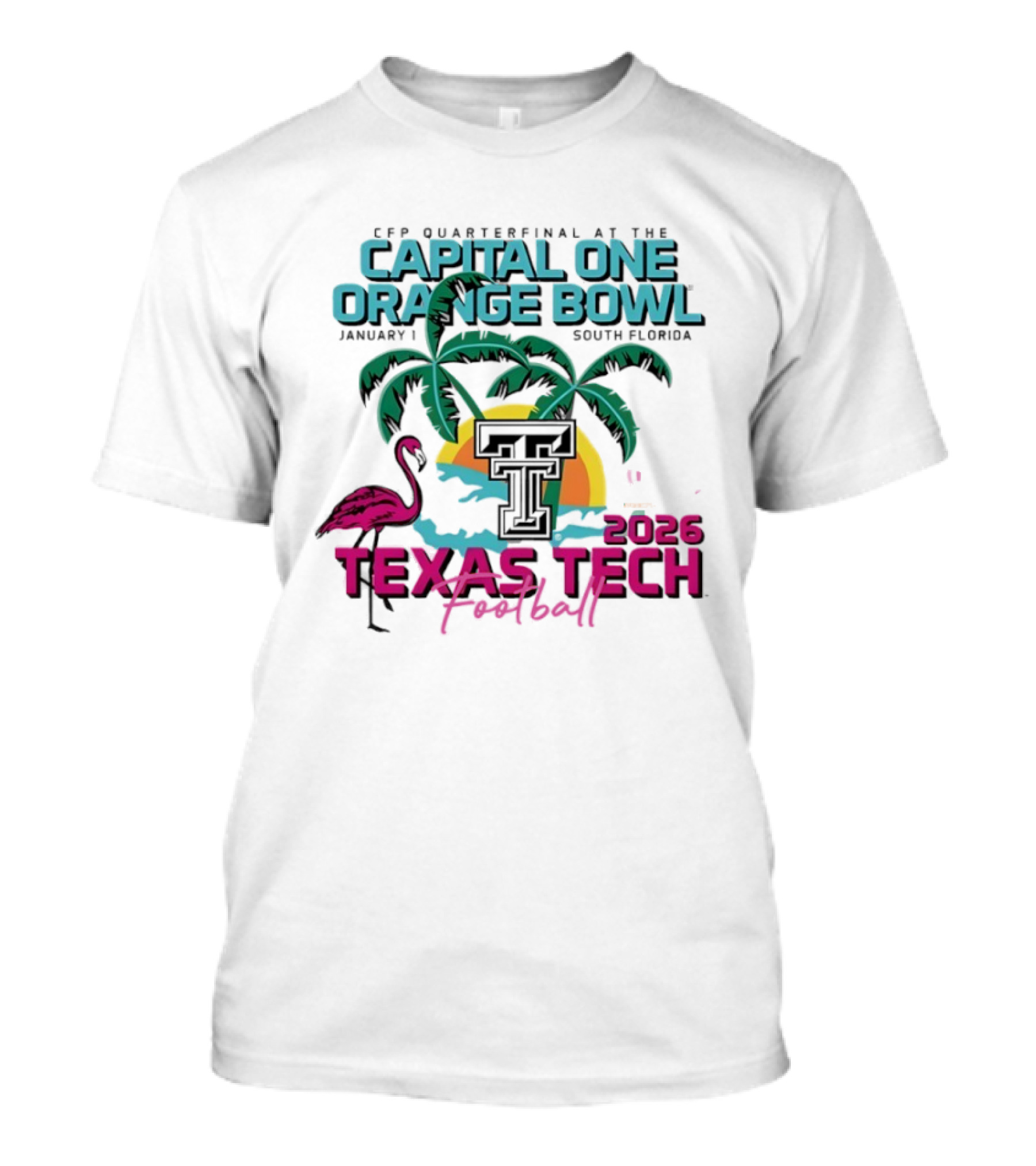 Capital One Orange Bowl Texas Tech Football 2026 Palm Sunset Flamingo T-Shirt