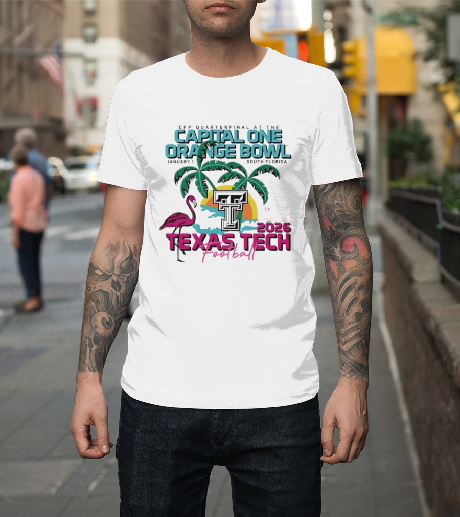 Capital One Orange Bowl Texas Tech Football 2026 Palm Sunset Flamingo T-Shirt