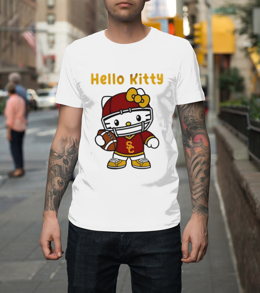 USC Trojans X Hello Kitty Football Fan Collaboration T-Shirt